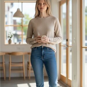 J. McLaughlin Beige Button-Detail Sweater